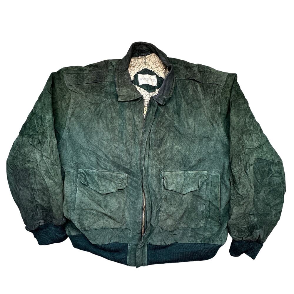 Vintage Repertoire Suede Leather Bomber Aviator Flight Jacket Mens XL Map Lined